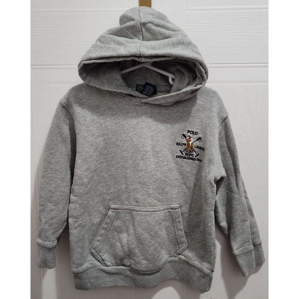 Vintage Polo by Ralph Lauren Gray Hoodie Sweatshirt w/ Embroidered Logo Size 5